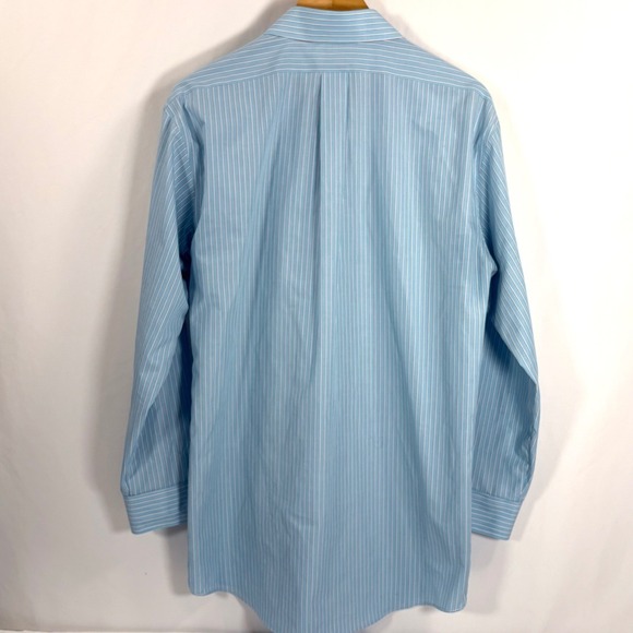 Brooks Brothers Regent Fit Aqua Blue Stripe Non Iron Cotton Shirt Mens 17 2/3 - Picture 3 of 7